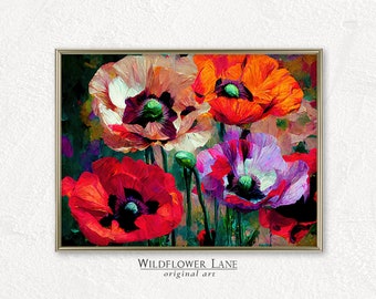 Printable Wall Art - Poppies in Vibrant Shades of Red, Pink, and Purple - Floral Statement Art - Instant Digital Download Home Decor