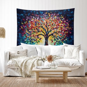 Whimsical Rainbow Tree of Life Tapestry Fabric Wall Hanging Art Boho ...