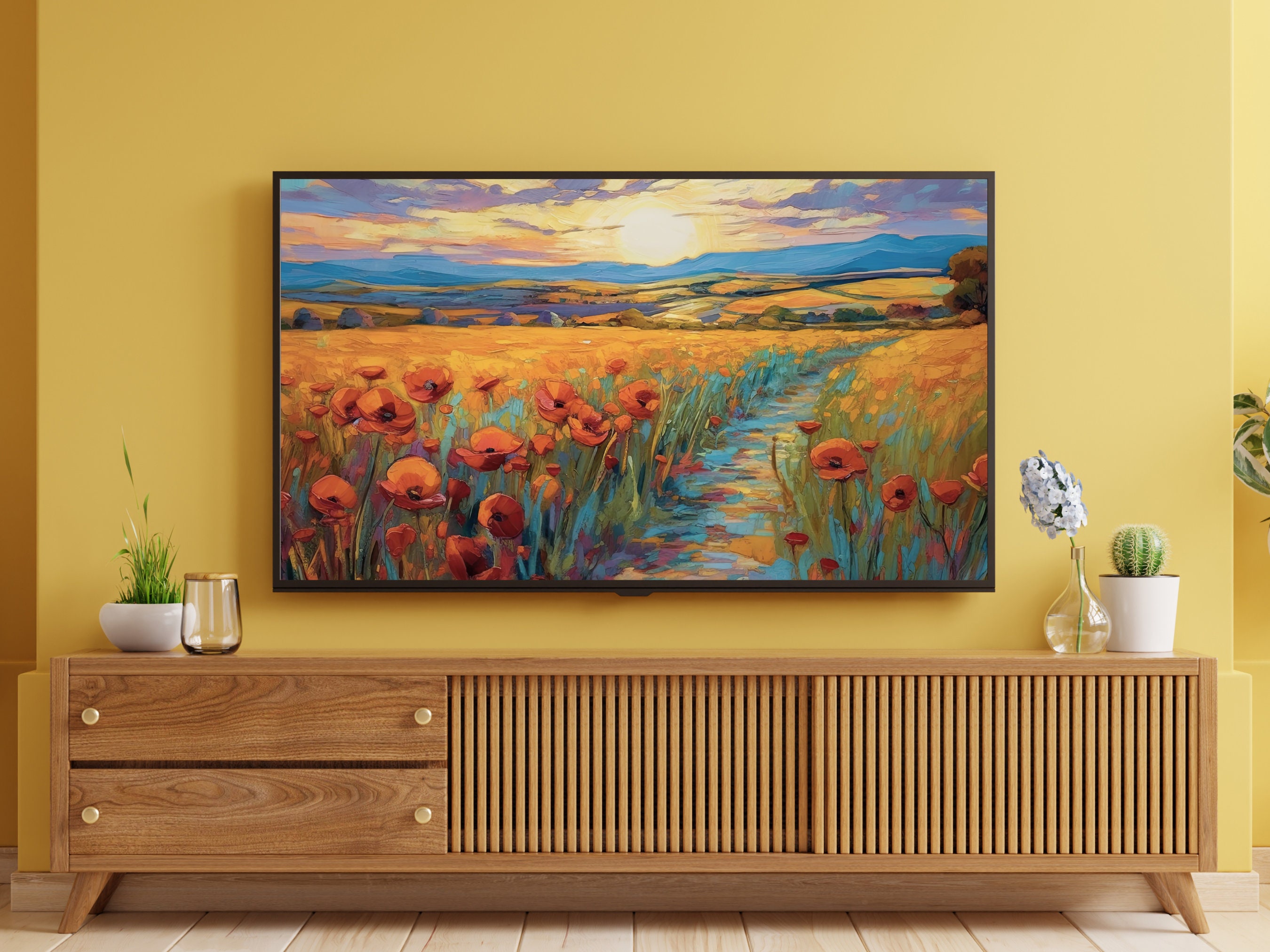 Frame TV Digital Art Golden Fields and Red Poppies Etsy