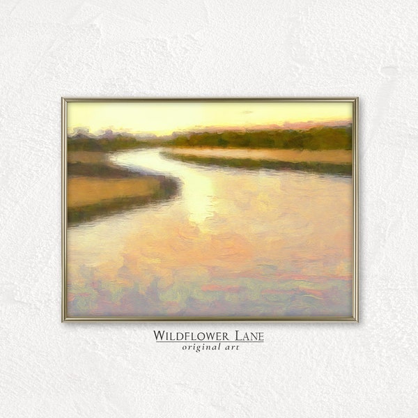 Printable Wall Art - Luminous Golden Sunset Reflections and Serene Winding River - Instant Digital Download for Home Decor