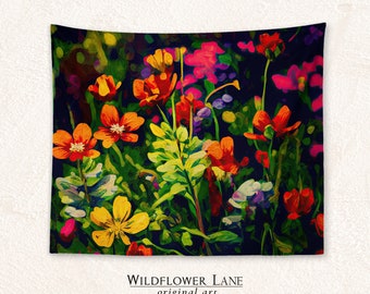 Boho Chic Wildflowers Wall Tapestry: Colorful Nature-Inspired Fabric Floral Art for Living Room Decor