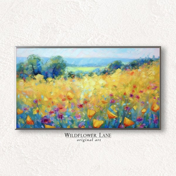 Samsung Frame TV Art - Vibrant Yellow Meadow - Lush Garden Modern Impressionist Style - Instant Digital Download