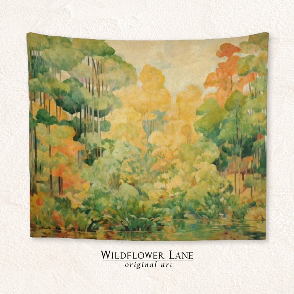 Wall Tapestry: Golden Autumn Woods, Midcentury Boho Decor Tapestry, Modern Fabric Wall Hanging Art