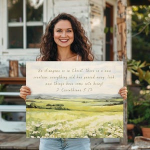 Christian Faith Wall Art - Inspirational Bible Scripture Canvas Art Print - Peaceful Landscape - Corinthians