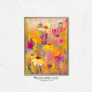 Printable Wall Art - Brilliant Spring Joy, Vibrant Floral Painting - Neon Colorful Daisies Flowers - Kitchen Art - Instant Digital Download