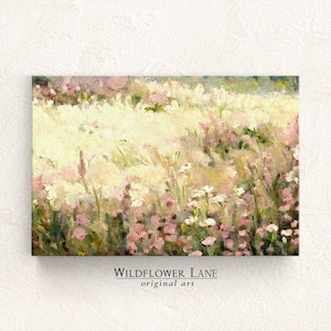 Canvas Wall Art Print - Ivory & Pink Wildflower Meadow Abstract Impressionist Floral Art - Home Decor
