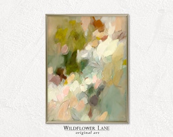 Printable Wall Art - Soft and Serene, Modern Abstract Floral Art in Ivory and Sage Green - Instant Digital Fine Art Download