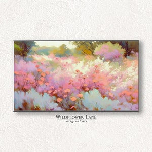 Samsung Frame TV Art - Dramatic Modern Pink Wildflower Meadow Landscape - Instant Digital Download