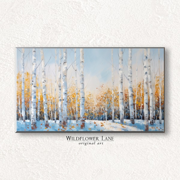 Samsung Frame TV Art - Wintry White Birch Tree Forest Landscape - Instant Digital Download