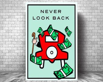 NEVER Look BACK Motivation Canvas || Monopoly Motivation Canvas || Monopoly Inspirational Canvas Print