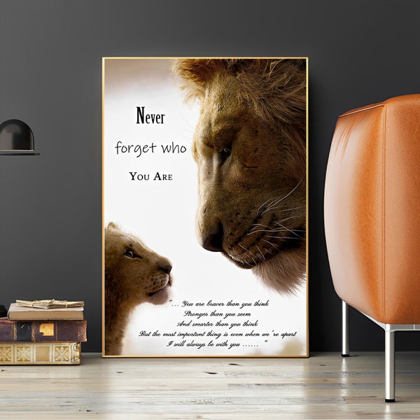 N’oubliez JAMAIS qui vous êtes || Papa et fils LION Affiche || Toile de motivation du Lion || Peinture sur toile inspirante