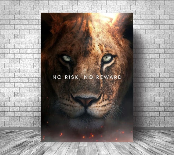 No RISK No REWARD Lion Motivation Canvas || Lion Wall Art