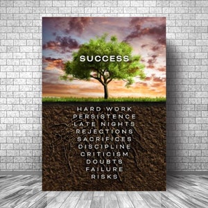 SUCCESS Motivation Canvas || Wall Décor Motivation Canvas || Tree With Roots Inspirational Canvas Print