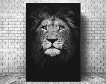 Lion Animal Canvas Print || Black And White Lion Wall Art Canvas Poster || Inspirational Lion Living Room Canvas