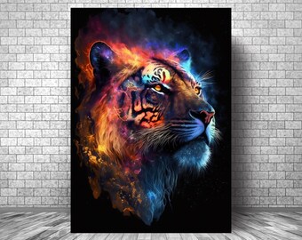 Colorful Tiger Canvas Print || Tiger Wall Art Canvas || Inspirational Tiger Poster