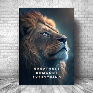 GRATNESS Demands EVERYTHING Lion  Motivation Canvas || Lion Wall Art Motivation Canvas || Lion Inspirational Canvas Print