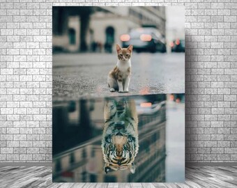 MINDSET Is EVERYTHING || Tiger And Cat Motivation Canvas || Tiger And Cat Inspirational Poster