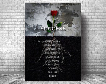 SUCCESS Motivation Canvas || Wall Décor Motivation Canvas || Flower Inspirational Canvas Print