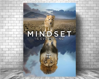 MINDSET Is Everything Motivation Canvas || Lion Motivation Canvas || Lion Inspirational Canvas Print