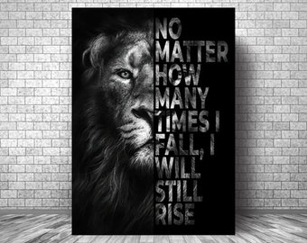 No importa cuántas veces me caiga, todavía me levantaré Lienzo de motivación // Lienzo de motivación del león // Impresión de lienzo inspirador del león