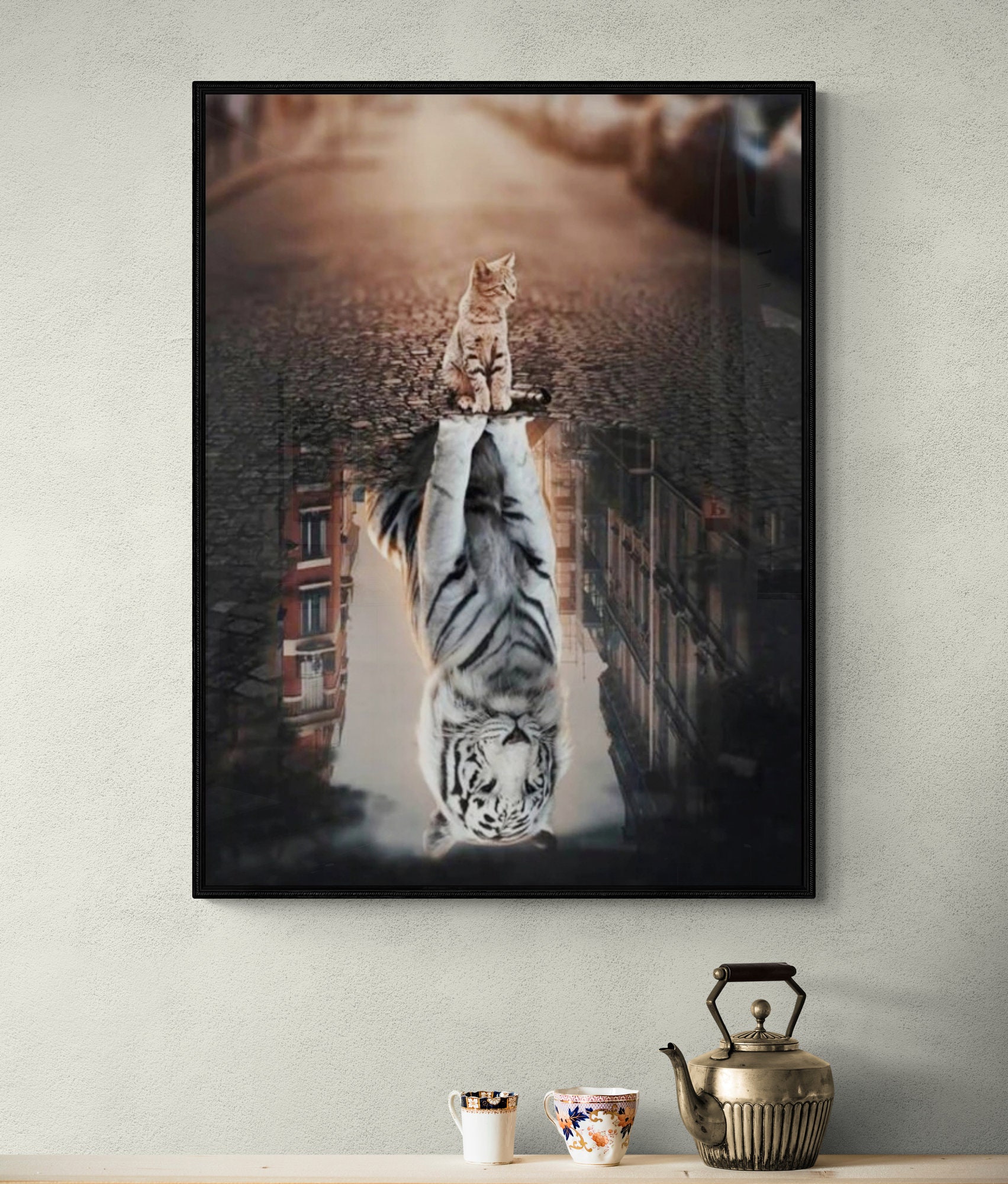 Cuadro De Lienzo Tigre Gato | 40x50 Cm | Decoración Moderna Para Salón O Cocina