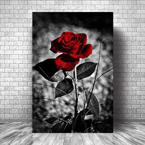 Impresión de lienzo de flor de rosa // Póster de arte de pared de flores // Decoración inspiradora de la sala de estar con rosas