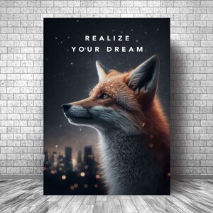 FÖRVERKLIGA DIN DRÖM Rävmotivation Canvas || Rävväggkonst Motiverande Canvas || Räv Inspirerande Canvastavla