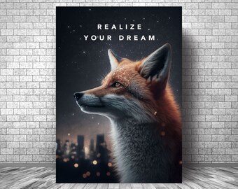 REALIZE Your DREAM Fox Motivation Canvas || Fox Wall Art Motivational Canvas || Fox Inspirational Canvas Print