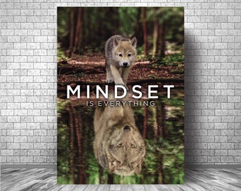 MINDSET Is Everything Motivation Canvas || WOLF Motivation Canvas || Wolf Inspirational Canvas Print