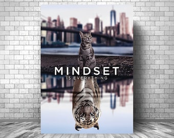 MINDSET Is EVERYTHING Motivation Canvas || Cat And Tiger Motivation Canvas || Cat And Tiger Inspirational Canvas Print