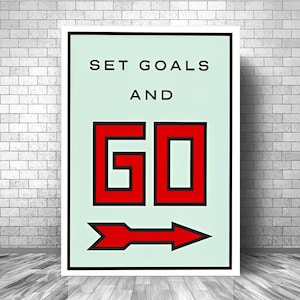 Set GOALS And GO Motivation Canvas || Monopoly Motivation Canvas || Monopoly Inspirational Canvas Print
