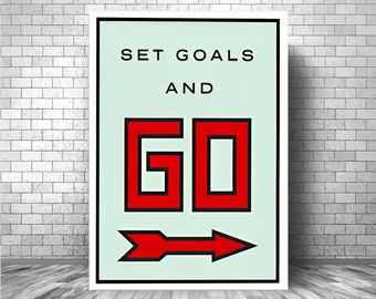 Set GOALS And GO Motivation Canvas || Monopoly Motivation Canvas || Monopoly Inspirational Canvas Print
