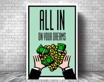 ALL In On Your DREAMS Motivation Canvas || Monopoly Motivation Canvas || Monopoly Inspirational Canvas Print