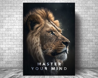 MASTER Your MIND Lion Motivation Canvas || Lion Wall Art Canvas || Inspirational Lion Canvas Print