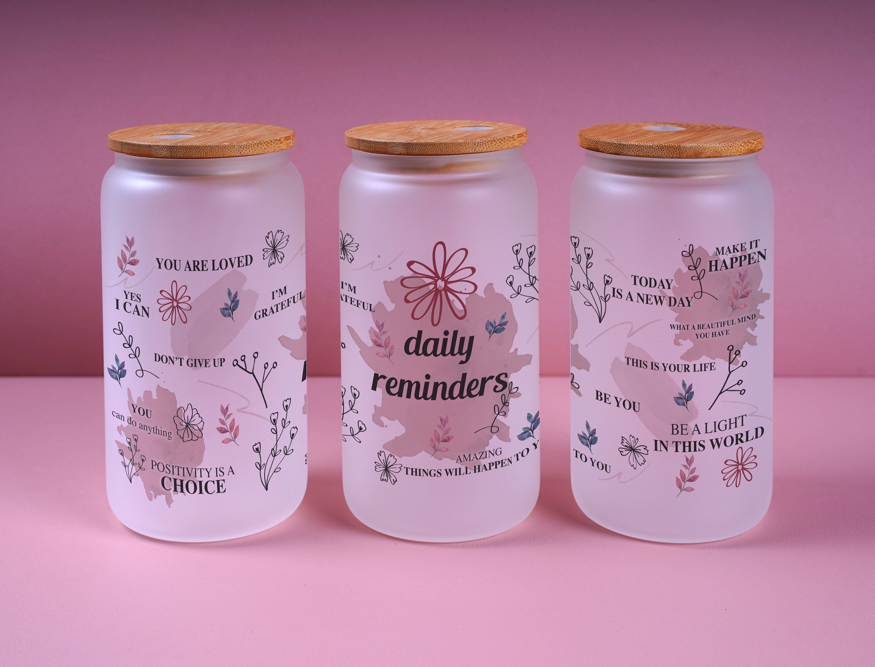Daily Affirmation Iced Coffee Cup [Frosted], 16 oz Glass Cups with Bamboo  Lids and Straws |Mason Jar…See more Daily Affirmation Iced Coffee Cup