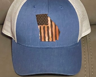 State with American Flag Leather Patch Hats on Richardson 115 Low Profile hats