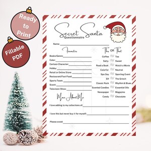 Secret Santa Fragebogen Druckbare PDF, druckbare Wunschliste, Weihnachtsgeschenkbörse, ausfüllbare Wichtelumfrage