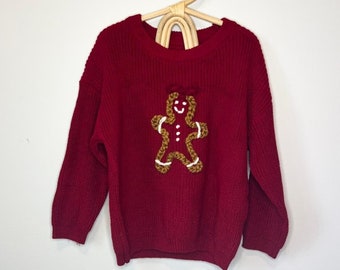 Gingerbread Christmas Hand Embroidered Sweater | Toddler, Child, Baby Knit | Personalized Oversized | Holiday Sweatshirt | Kid Xmas Clothes