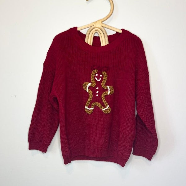 Gingerbread Christmas Hand Embroidered Sweater | Toddler, Child, Baby Knit | Personalized Oversized | Holiday Sweatshirt | Kid Xmas Clothes