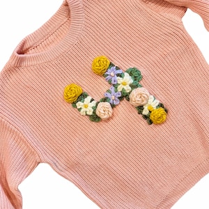 Personalized Birthday Flower Baby Sweater First Birthday Outfit Second Birthday Hand Embroidered 1st Birthday Outfit Embroidery image 4