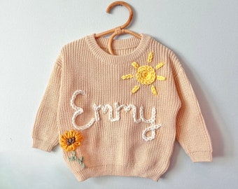 Personalized Hand Embroidered Baby and Toddler Name Sweater | Baby Boy, Girl Knit | Personalized Baby Gift | Custom Oversized Kid Sweater