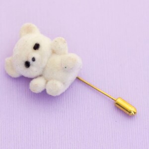 Vintage White Teddy Bear Stick Pin - AB3
