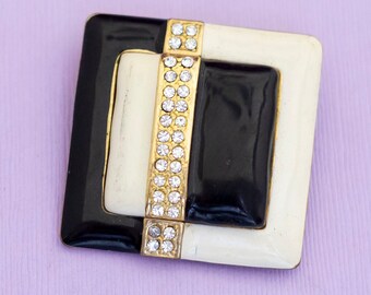 Vintage Abstract Eclipse Inverted Black & White Brooch - AB10