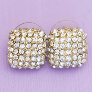 Vintage Round Square Elegant Rhinestones Gold Tone Stud Earrings - AB18