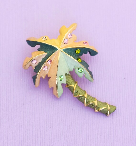 Vintage Colorful Tropical Palm Tree Brooch - AB2