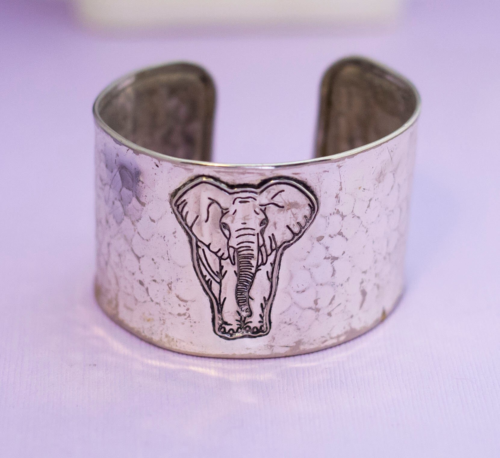 Vintage Silver Tone Elephant Symbol Cuff Bracelet 7 Inch