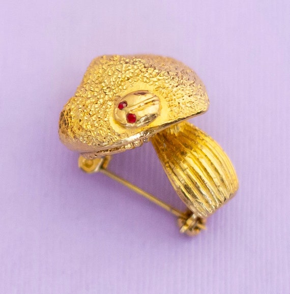 Vintage Gold Tone Elven Mushroom Stylish Brooch -… - image 1