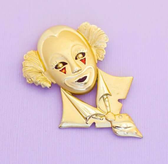 Vintage Circus Clown Gold Tone Brooch - AB1 - image 1