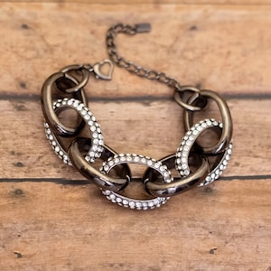 8 inch, Vintage Large Oval Links Rhinestone Bracelet - AB24
