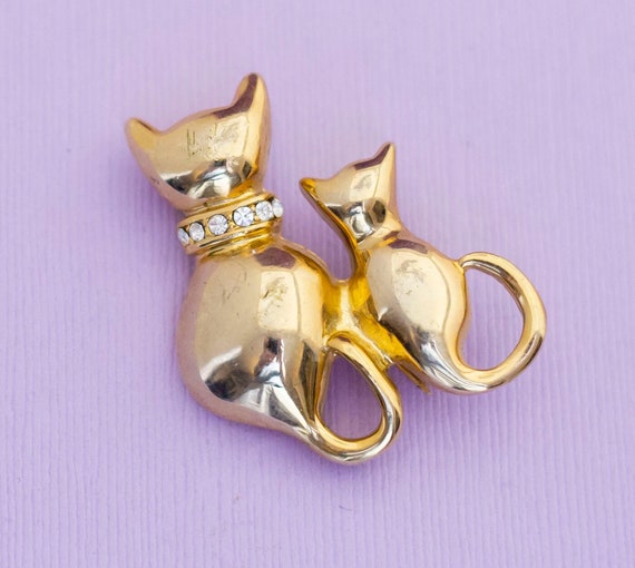 Vintage Gold Tone Adorable Stylish Cat Brooch - A… - image 1
